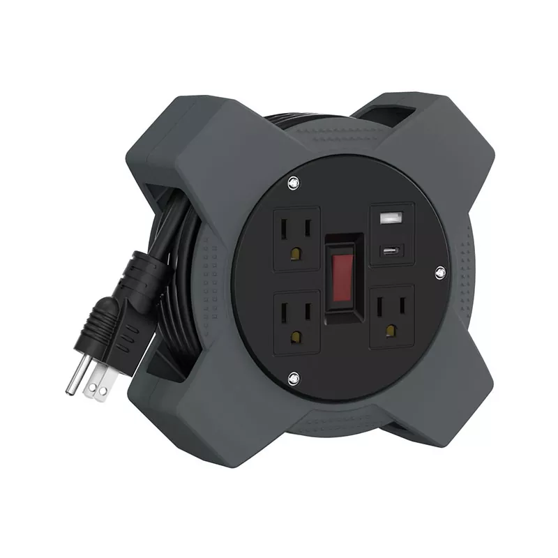 3 آؤٹ لیٹس یو ایس بی پلاسٹک کورڈ ریل 20 فٹ