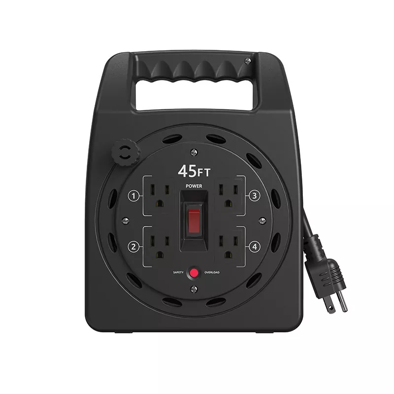 اوور لوڈ پروٹیکشن کے ساتھ 4 آؤٹ لیٹس پلاسٹک کورڈ ریل 45 فٹ