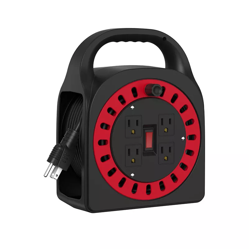 4 آؤٹ لیٹس پلاسٹک کورڈ ریل 50 فٹ 4 آؤٹ لیٹس پلاسٹک کورڈ ریل 50 فٹ